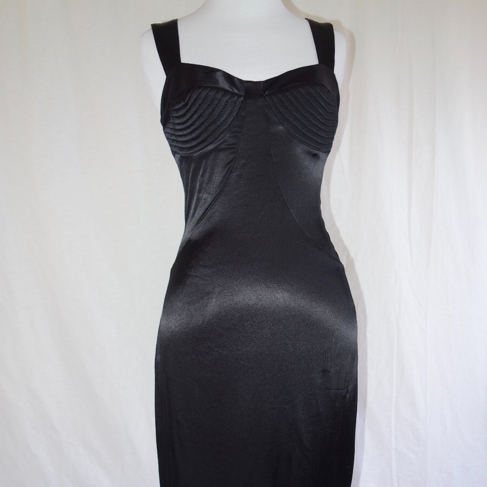 BLACK HALO satin black sheath dress